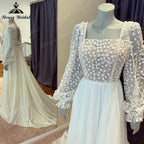 NumberSea Hochzeit Lace Bodice Chiffon Boho Puff Long Sleeve Wedding Dress for Women 2024 Country Beach Bridal Gown Boheme Vestido Novia