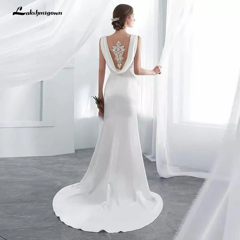 NumberSea Ivory Elegant Stain Mermaid Wedding Dresses Vestido De Noiva with shawel Sweep/ Brush Train Wedding Gown