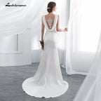 NumberSea Ivory Elegant Stain Mermaid Wedding Dresses Vestido De Noiva with shawel Sweep/ Brush Train Wedding Gown