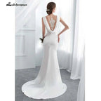 NumberSea Ivory Elegant Stain Mermaid Wedding Dresses Vestido De Noiva with shawel Sweep/ Brush Train Wedding Gown