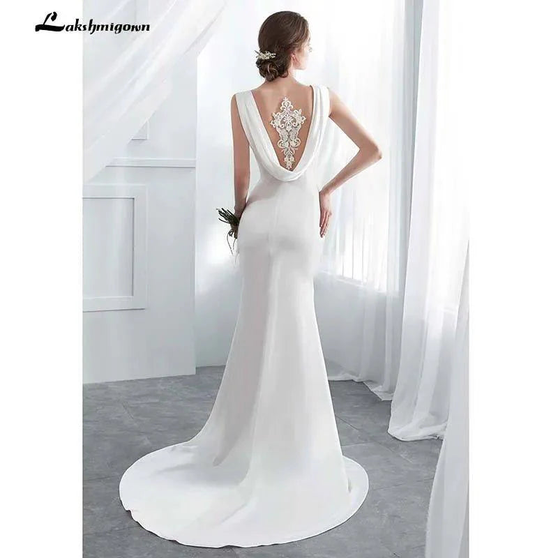 NumberSea Ivory Elegant Stain Mermaid Wedding Dresses Vestido De Noiva with shawel Sweep/ Brush Train Wedding Gown