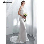 NumberSea Ivory Elegant Stain Mermaid Wedding Dresses Vestido De Noiva with shawel Sweep/ Brush Train Wedding Gown