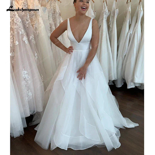 NumberSea Robes de Mariée en Ivoire à Volants 2025 Robes de Mariée pour Cérémonie Civile Femmes Robes de Mariée Boho avec Décolleté Plongeant