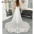 NumberSea Lace Appliques Boho Chiffon Wedding Dress with Detachable Sleeves Beach Women Civil Bridal  Wedding Gowns
