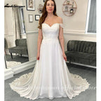 NumberSea Lace Appliques Boho Chiffon Wedding Dress with Detachable Sleeves Beach Women Civil Bridal  Wedding Gowns