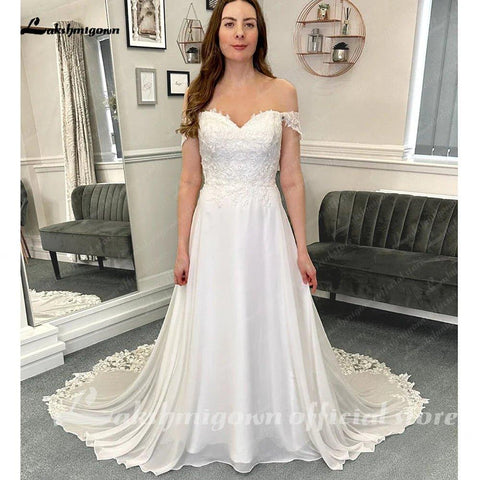 Vestido de noiva estilo boho chiffon com aplicações de renda NumberSea e mangas destacáveis, estilo praia, para mulher, estilo civil 
