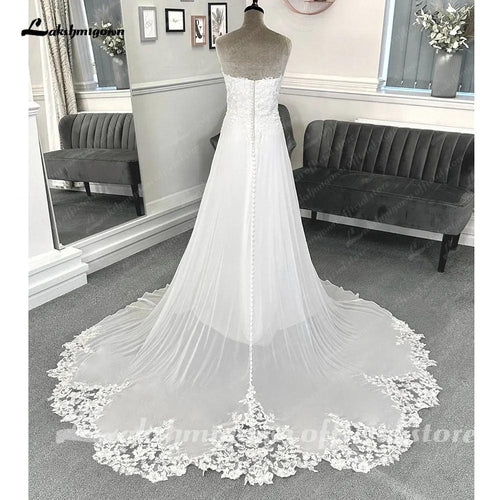 Robe de mariée en mousseline de soie boho avec applications de dentelle NumberSea et manches amovibles pour femmes, plage et cérémonie civile