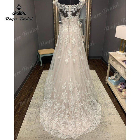 NumberSea Spitzenapplikationen Illusion Sweep Train Flügelärmel Blush Pink Boho Brautkleid A-Linie Strand Brautkleid trouwjurk Elegant 2025