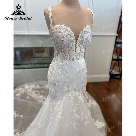 NumberSea Spitze Appliques Spaghetti-trägern Shiny Glitter Meerjungfrau/Trompete Hochzeit Kleid Schatz Hals 2025 vestido de boda corte sirena 