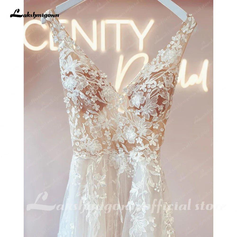 NumberSea Lace Bodice A Line Beach Boho Wedding Gowns with V Neck 2025 Spaghetti Straps Bridal Dress robe de mariage