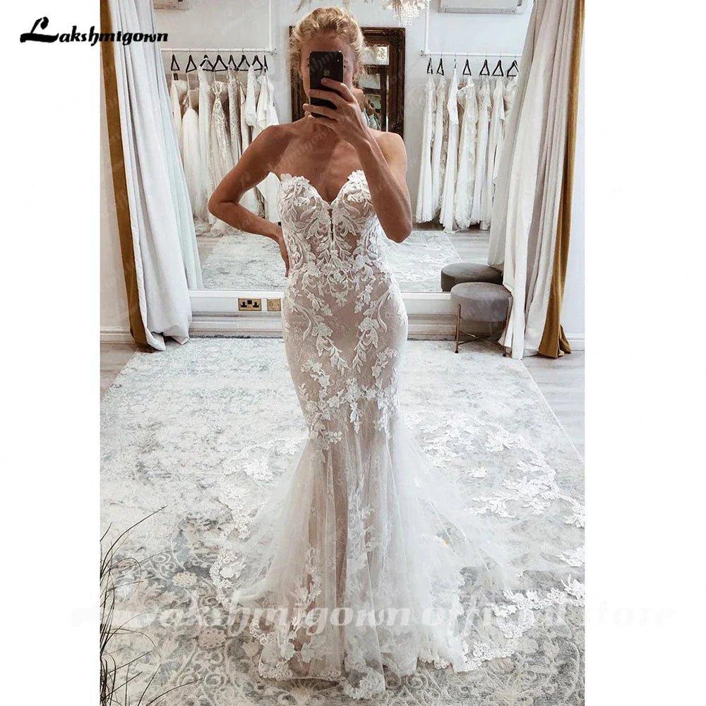 NumberSea Lace Boho Wedding Dress 2025 Off The Shoulder Sweetheart Appliques Cut Out Long Train Vestido de novia corte sirena