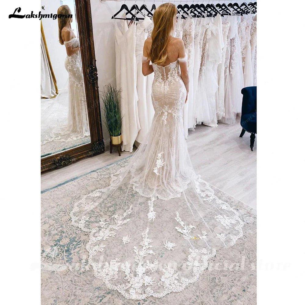 NumberSea Lace Boho Wedding Dress 2025 Off The Shoulder Sweetheart Appliques Cut Out Long Train Vestido de novia corte sirena