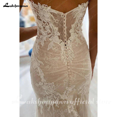Vestido de noiva estilo Boho com renda NumberSea 2025, ombro de fora, aplicações em forma de coração, cauda longa, corte sereia 