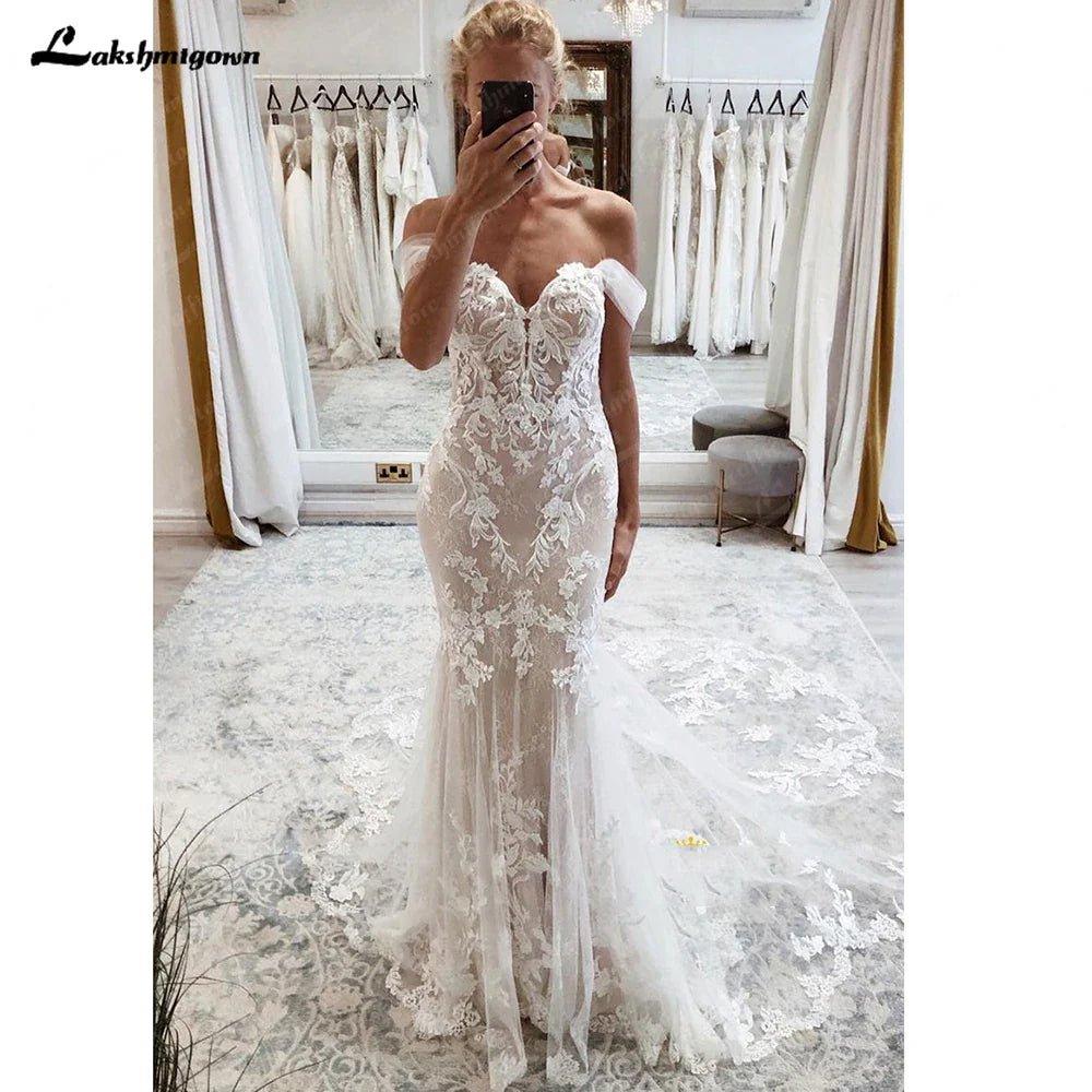 NumberSea Lace Boho Wedding Dress 2025 Off The Shoulder Sweetheart Appliques Cut Out Long Train Vestido de novia corte sirena