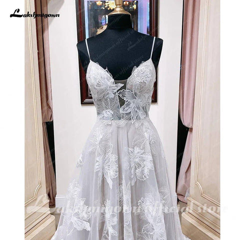 Vestidos de noiva estilo boho com renda NumberSea 2025, vestidos para festa, vestidos de praia, vestidos de noiva sexy, alças finas 