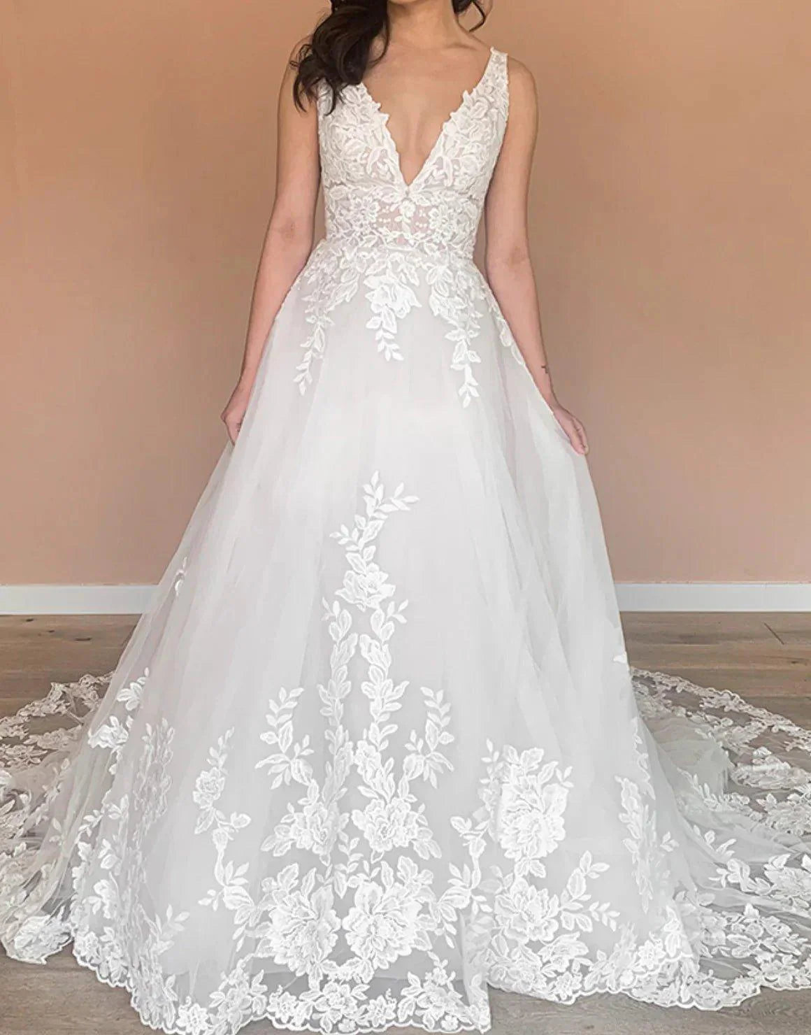 NumberSea Lace Floral A Line Wedding Dress for Women 2024 Backless Bridal Gown vestido de fiesta de boda