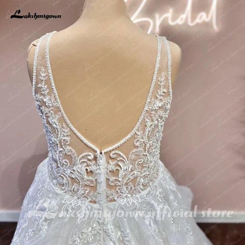 NumberSea Lace Florale Scollo a V Senza Schienero Abito da Sposa per Donna 2025 Vestito Nuziale Su Misura Treno a Strascico Sweep vestidos para mujer