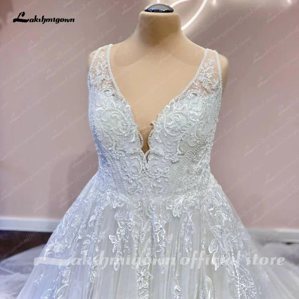 NumberSea Lace Floral V Neck Backless Wedding Dress for Women 2025 Bridal Gown Cutsom Made Sweep Train  vestidos para mujer
