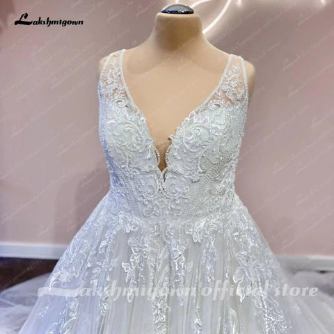 Vestido de noiva para menina NumberSea com renda floral, decote em V, costas nuas, 2025, corte justo, cauda longa 