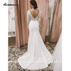 NumberSea Lace Long Sleeve Crepe Wedding Dresses 2025 Robe Satin Plus Size Mermaid Bridal Gowns Hochzeit