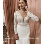 NumberSea Lace Long Sleeve Crepe Wedding Dresses 2025 Robe Satin Plus Size Mermaid Bridal Gowns Hochzeit
