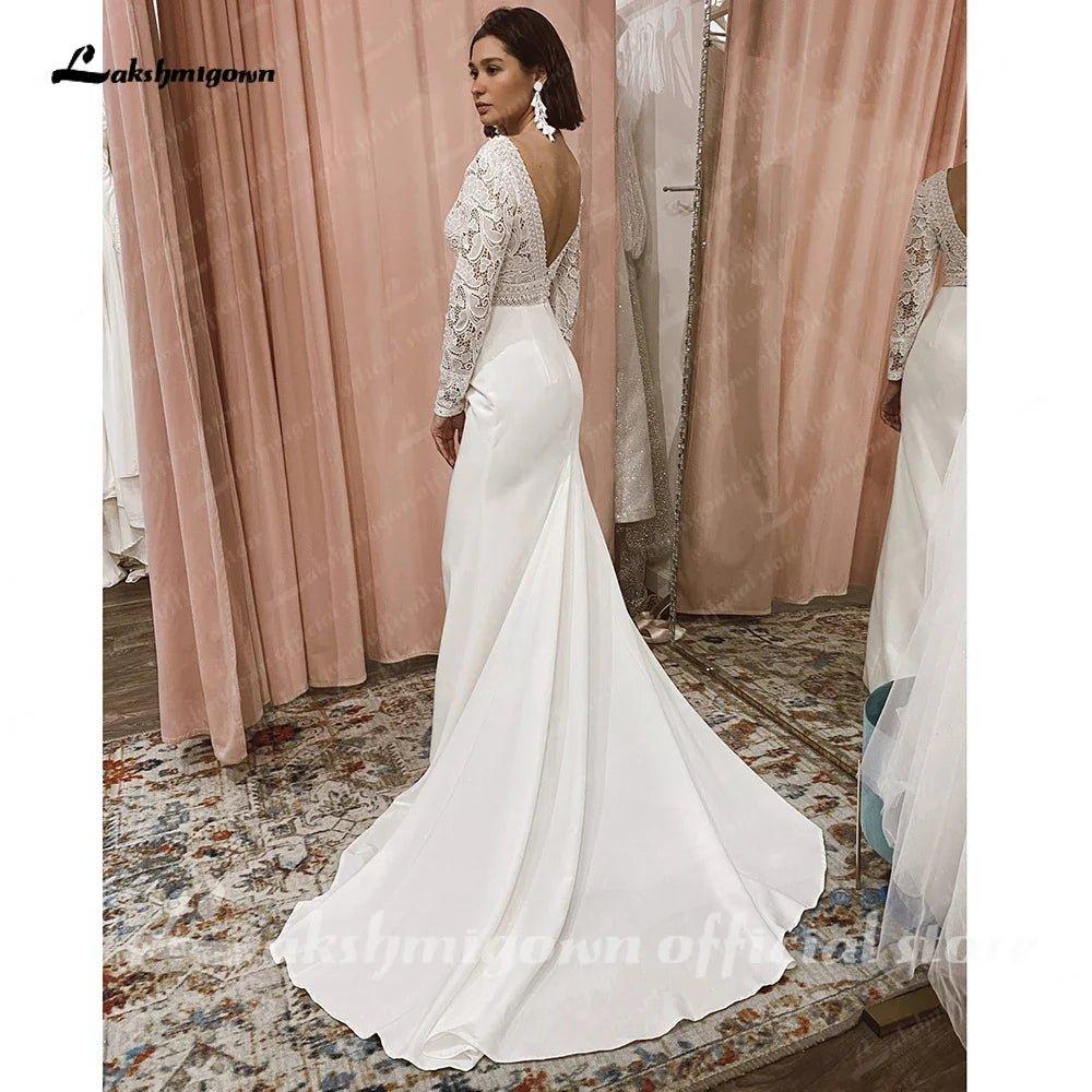 NumberSea Lace Long Sleeve Crepe Wedding Dresses 2025 Robe Satin Plus Size Mermaid Bridal Gowns Hochzeit