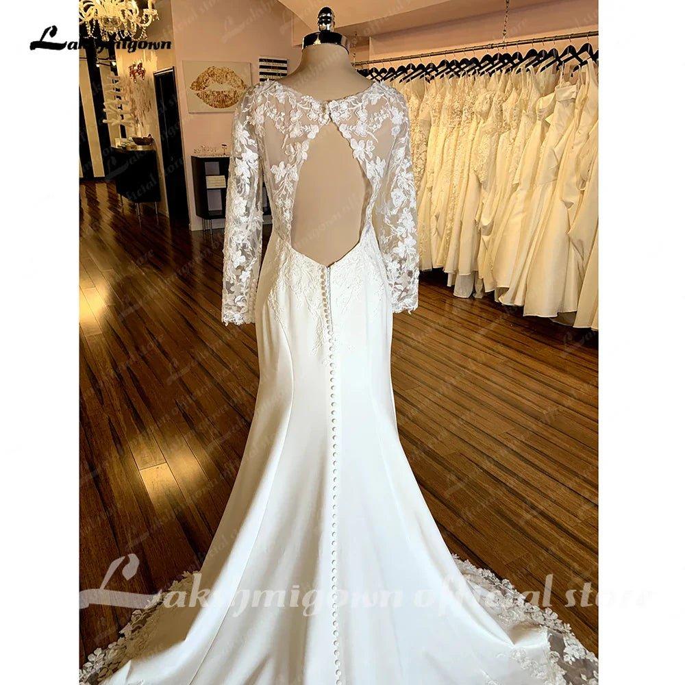 NumberSea Lace Long Sleeve Mermaid Boho Wedding Dress For Women Brautkleid 2025 Scoop Neck Bridal Church Lace Wedding Gowns