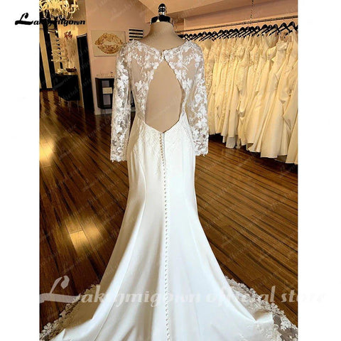 NumberSea Spitze Langarm Meerjungfrau Boho Hochzeit Kleid Für Frauen Brautkleid 2025 Scoop Neck Braut Kirche Spitze Hochzeit Kleider 