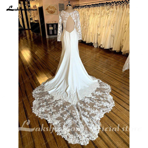 NumberSea Spitze Langarm Meerjungfrau Boho Hochzeit Kleid Für Frauen Brautkleid 2025 Scoop Neck Braut Kirche Spitze Hochzeit Kleider 