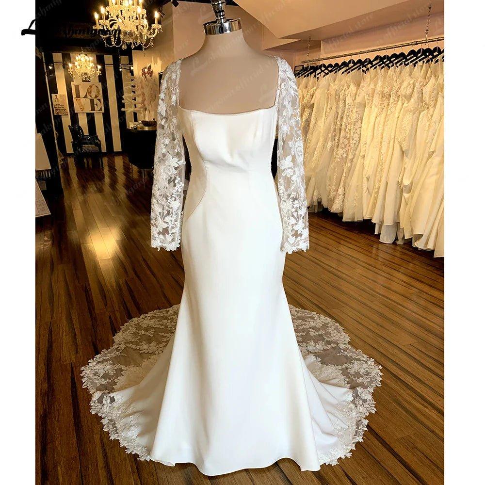 NumberSea Lace Long Sleeve Mermaid Boho Wedding Dress For Women Brautkleid 2025 Scoop Neck Bridal Church Lace Wedding Gowns