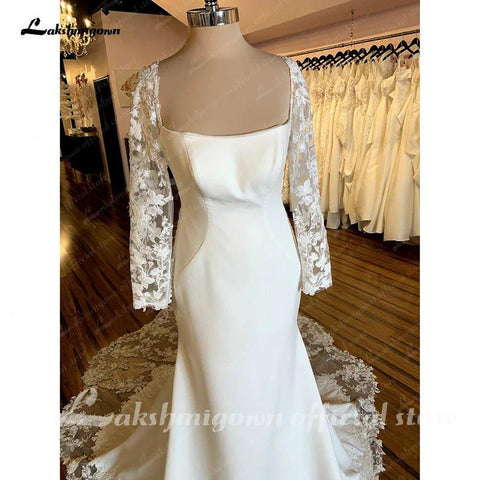 NumberSea Spitze Langarm Meerjungfrau Boho Hochzeit Kleid Für Frauen Brautkleid 2025 Scoop Neck Braut Kirche Spitze Hochzeit Kleider 