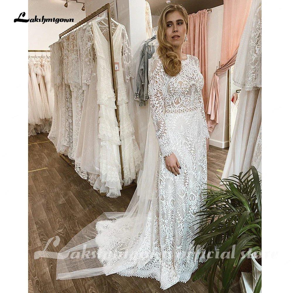 NumberSea Lace Long Sleeve Wedding Dresses A Line 2025 Robes Sexy Bridal Receipt Beach Boho Wedding Gowns backless