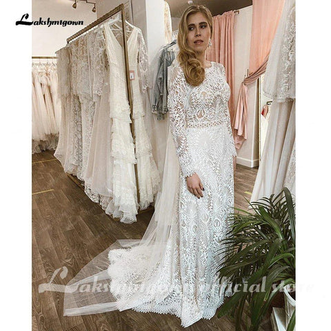 Vestidos de noiva de renda NumberSea, manga comprida, linha A, 2025, robes sensuais, recibo de noiva, praia, boho, vestidos de noiva sem costas 