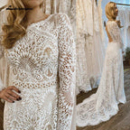 NumberSea Lace Long Sleeve Wedding Dresses A Line 2025 Robes Sexy Bridal Receipt Beach Boho Wedding Gowns backless