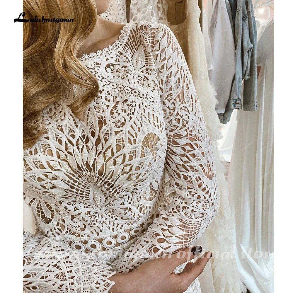 NumberSea Lace Long Sleeve Wedding Dresses A Line 2025 Robes Sexy Bridal Receipt Beach Boho Wedding Gowns backless