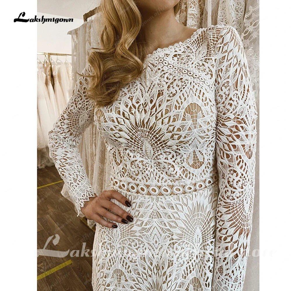 NumberSea Lace Long Sleeve Wedding Dresses A Line 2025 Robes Sexy Bridal Receipt Beach Boho Wedding Gowns backless
