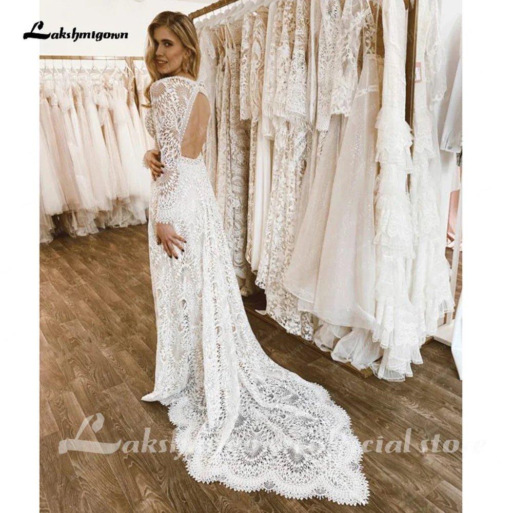 NumberSea Lace Long Sleeve Wedding Dresses A Line 2025 Robes Sexy Bridal Receipt Beach Boho Wedding Gowns backless