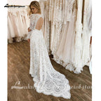 NumberSea Lace Long Sleeve Wedding Dresses A Line 2025 Robes Sexy Bridal Receipt Beach Boho Wedding Gowns backless