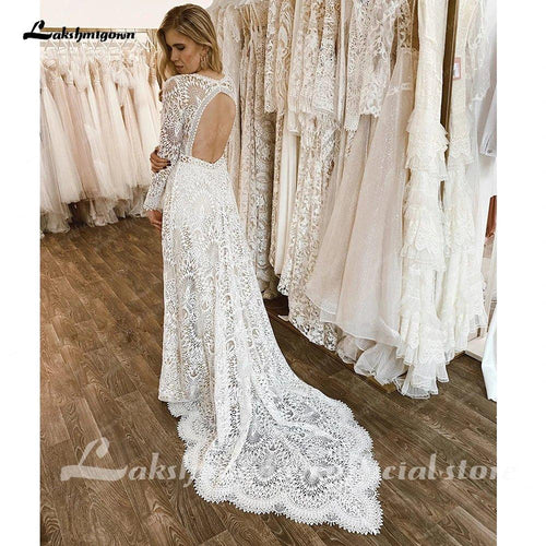 Robe de mariée à manches longues en dentelle NumberSea Ligne A 2025 Robes de mariée sexy dos nu plage boho