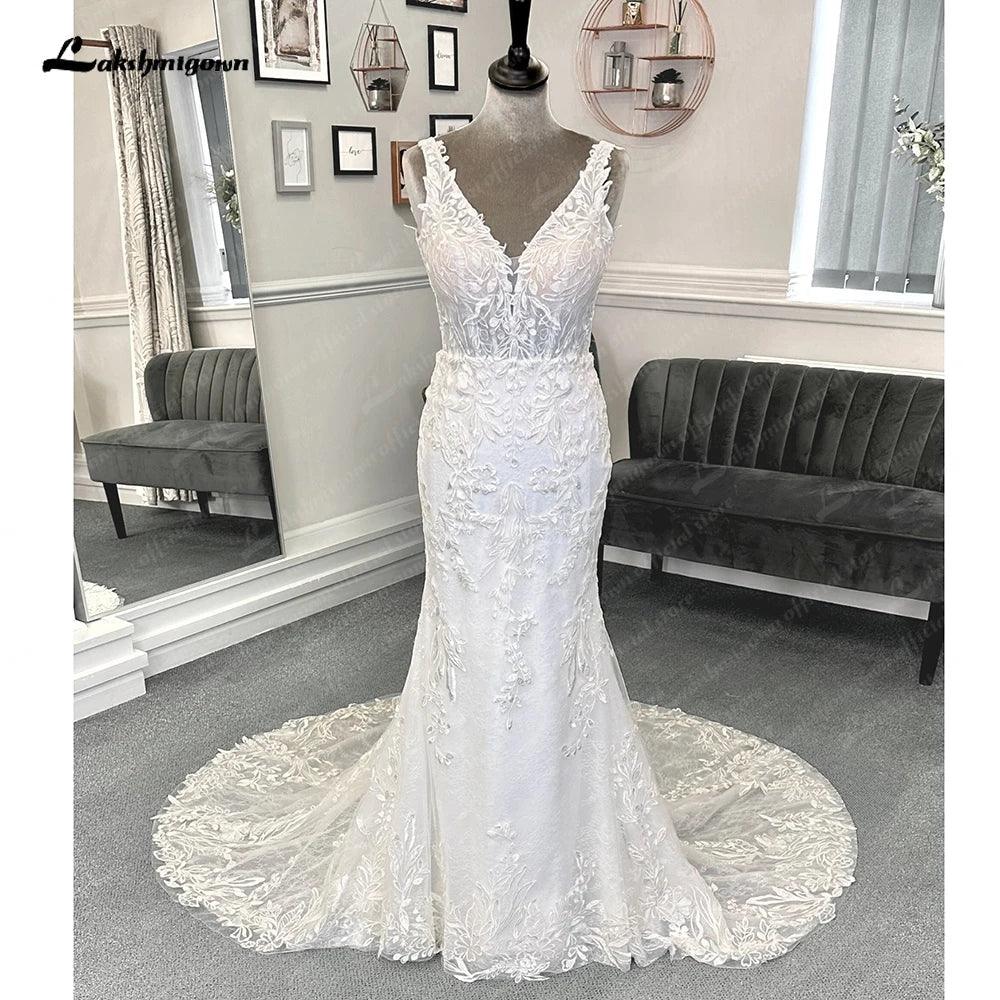 NumberSea  Lace Mermaid Wedding Dresses Sweep Train Sleeveless Lace With Appliques 2025 Bridal Gowns