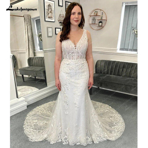 Vestidos de noiva estilo sereia com renda NumberSea, cauda longa, sem mangas, renda com aplicações, 2025 