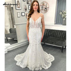 NumberSea Lace Mermaid Wedding Gowns for Women 2025 Plunging Sexy Bridal Boho Wedding Dresses Cut Out Court Train