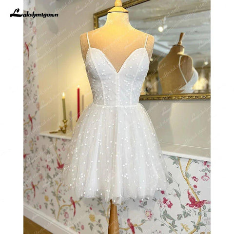 NumberSea Kurzes Spitzenhochzeitskleid mit abnehmbarer Jacke, gepunktetem Tüll und langen Ärmeln, Brautkleider, Robe de Mariage 