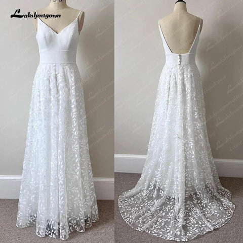 NumberSea Spitze Brautkleid Applikationen V-Ausschnitt Sweep Schleppe Brautkleid Hochzeit Partykleider Elegantes Brautkleid 