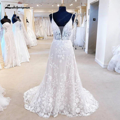 NumberSea Spitze Brautkleid für Frauen Boho Style 2025 Sexy A-Linie Strand Brautkleider Spaghettiträger Partykleider 