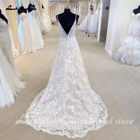 NumberSea Spitze Brautkleid für Frauen Boho Style 2025 Sexy A-Linie Strand Brautkleider Spaghettiträger Partykleider 