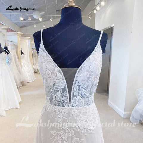 NumberSea Spitze Brautkleid für Frauen Boho Style 2025 Sexy A-Linie Strand Brautkleider Spaghettiträger Partykleider 