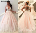 NumberSea Hellrosa Brautkleider mit V-Ausschnitt, 3D-Blumen, Spitzenapplikationen, rosa Brautkleid, formelle Partykleider, Robe de Soiree 