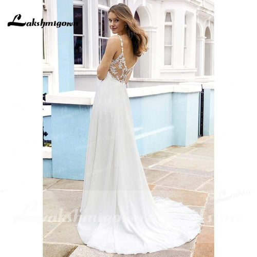 NumberSea Robe de mariée dos nu luxueuse à manches longues et col en V profond avec dentelle et perles