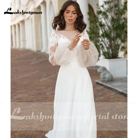NumberSea Langärmlige Strand-Brautkleider aus Spitze
